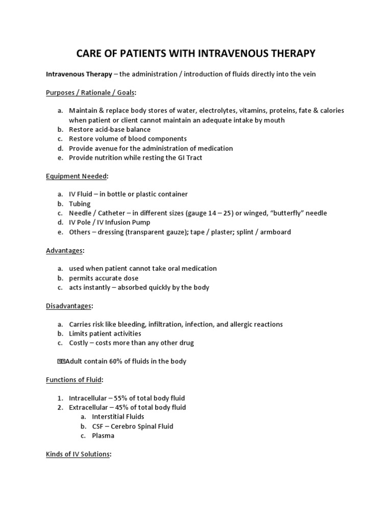 IV Therapy: Care and Management Guide | PDF | Intravenous Therapy ...