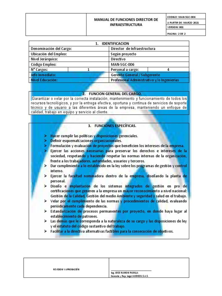 Funciones del Director de Infraestructura | PDF | Calidad (comercial ...