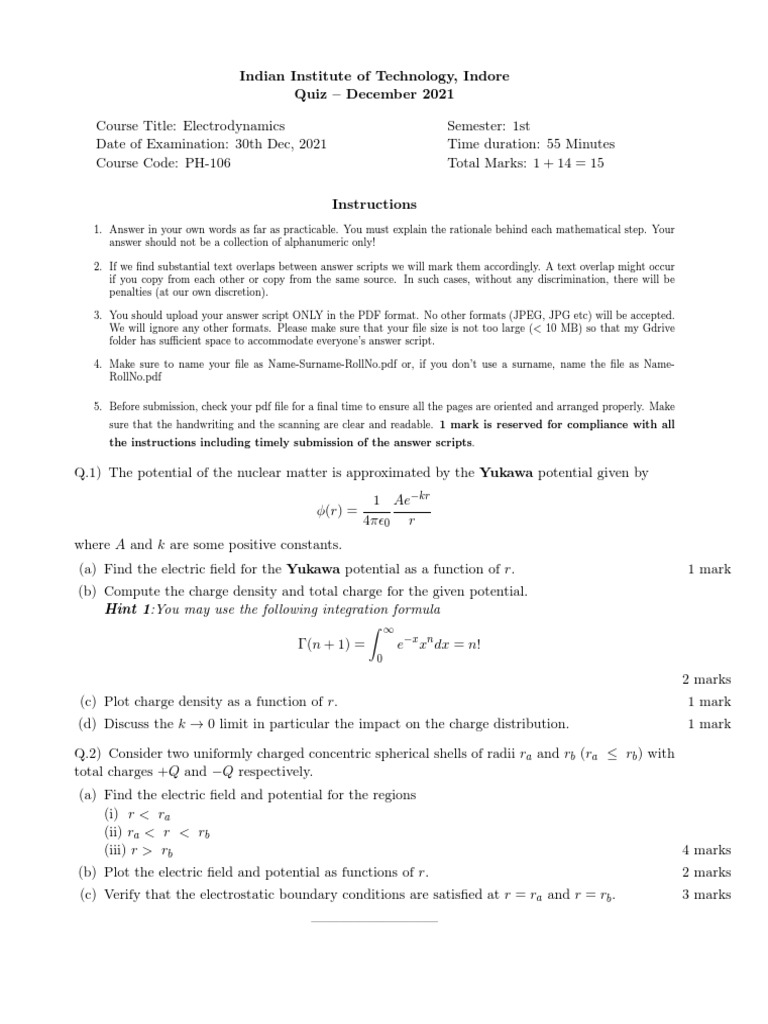 Quiz 1 PDF Electric Field Electrical Engineering