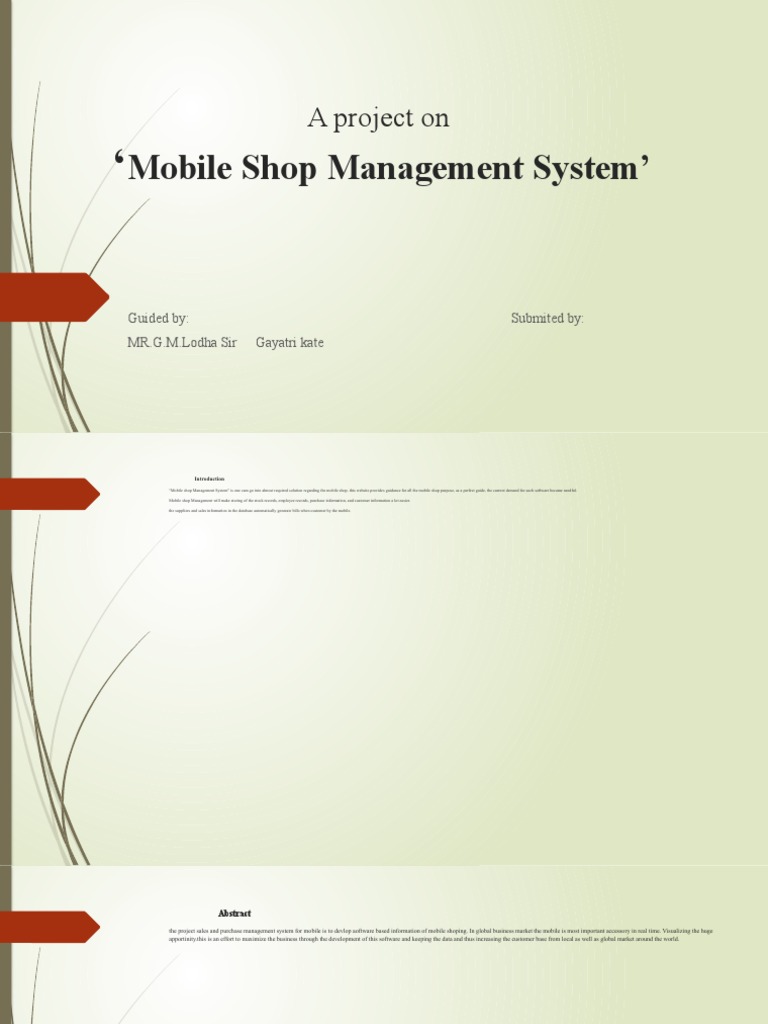 Mobile Shop Management System' A Project On PDF User