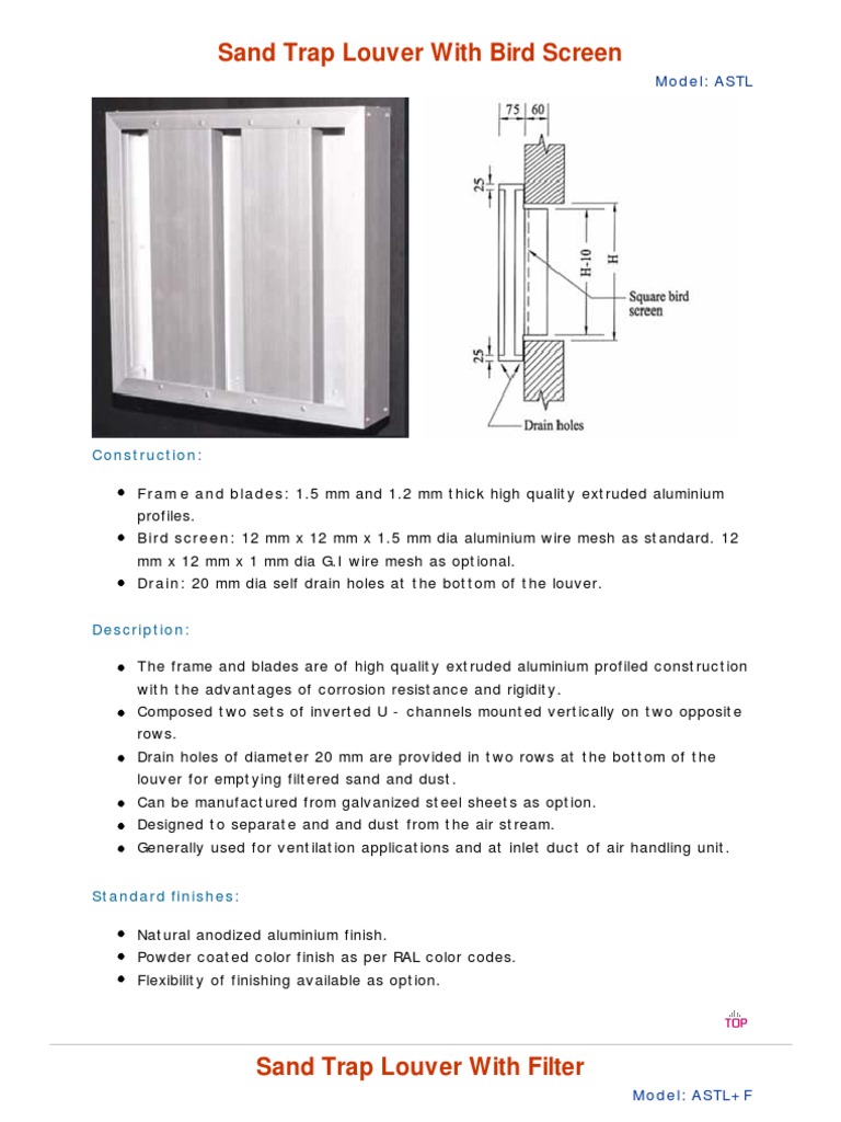 Sand Trap Louvers 1 Duct (Flow) Sheet Metal