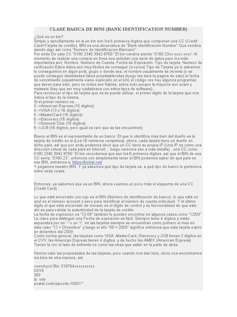 Clase Basica de Bins PDF Tarjeta de crédito American Express