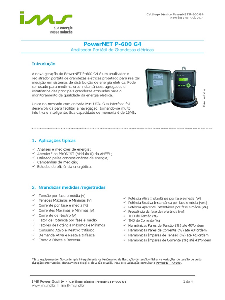 Analisador Portátil PowerNET P-600 G4 | PDF | Energia elétrica ...