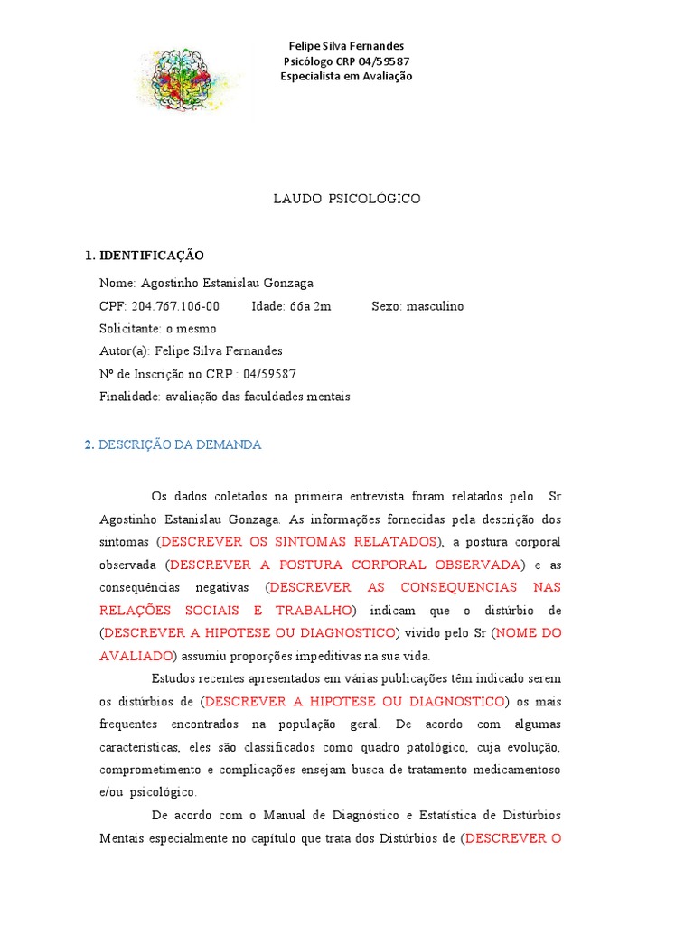 Modelos de Laudos | PDF | Psicologia | Psicoterapia