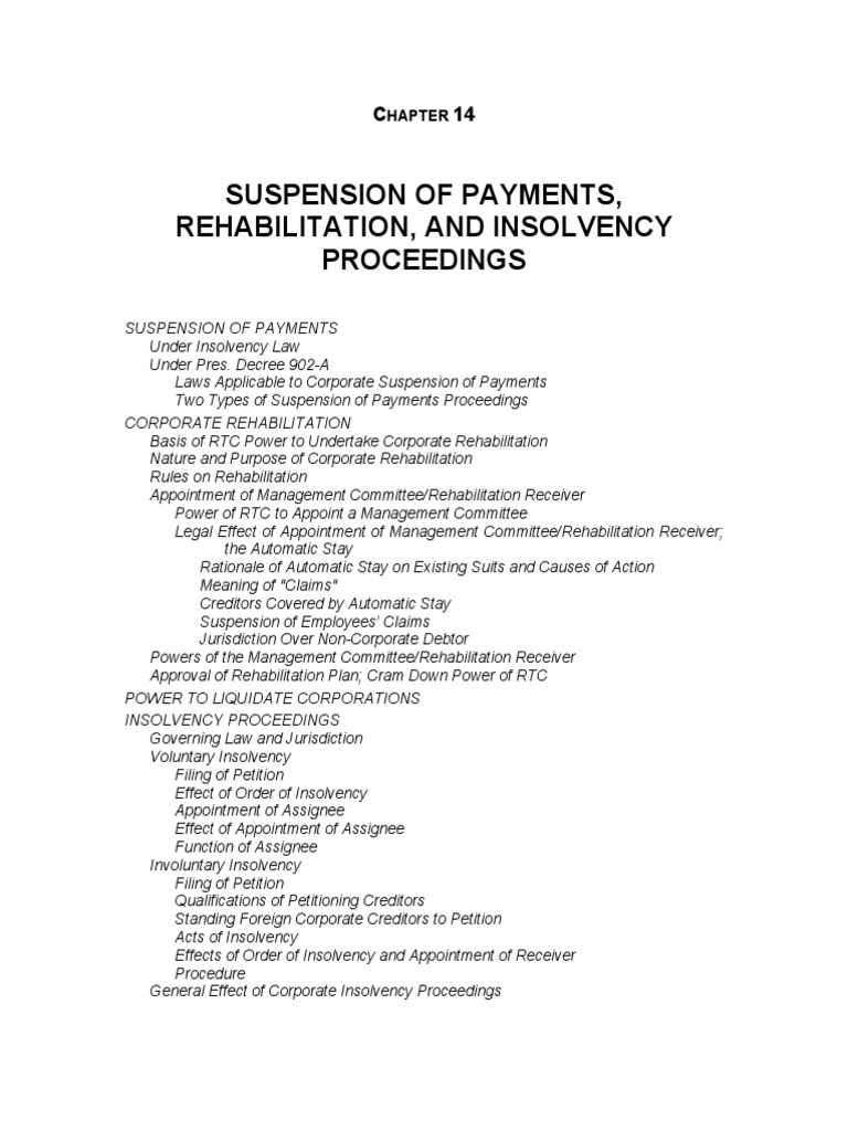 14Suspension of Payments & Rehabilitation PDF Bankruptcy Insolvency