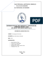 Informe de Laboratorio - Peso Especifico y Absorcion