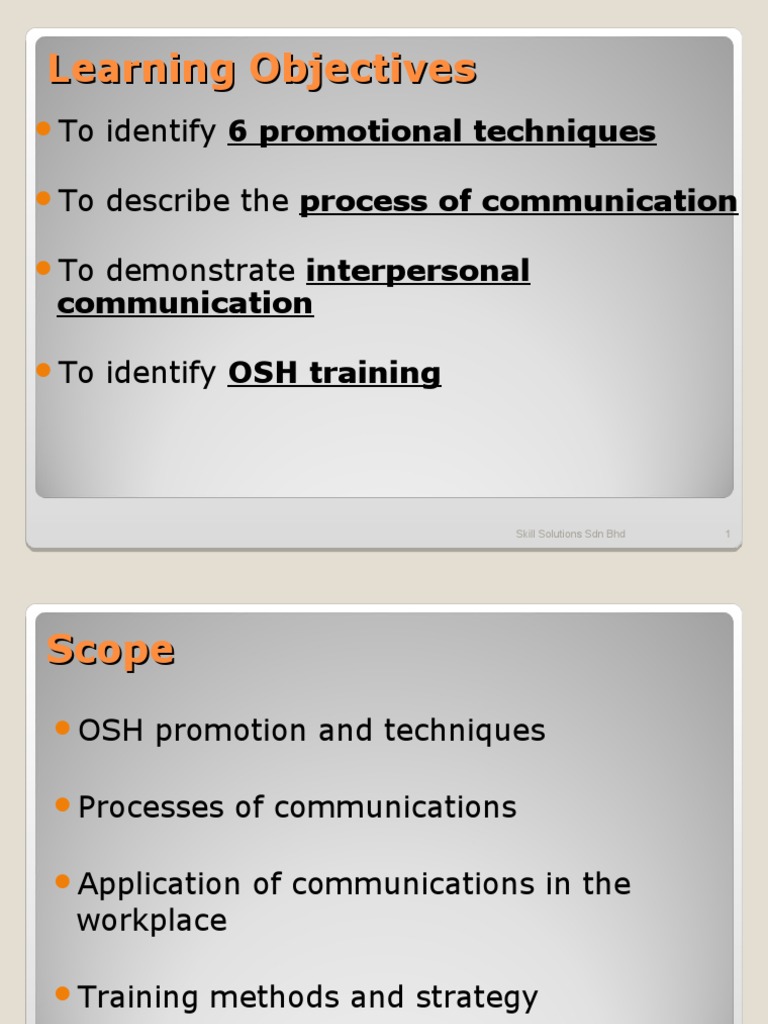 OSH Promotion and Communication Skills | PDF | Occupational Safety And ...