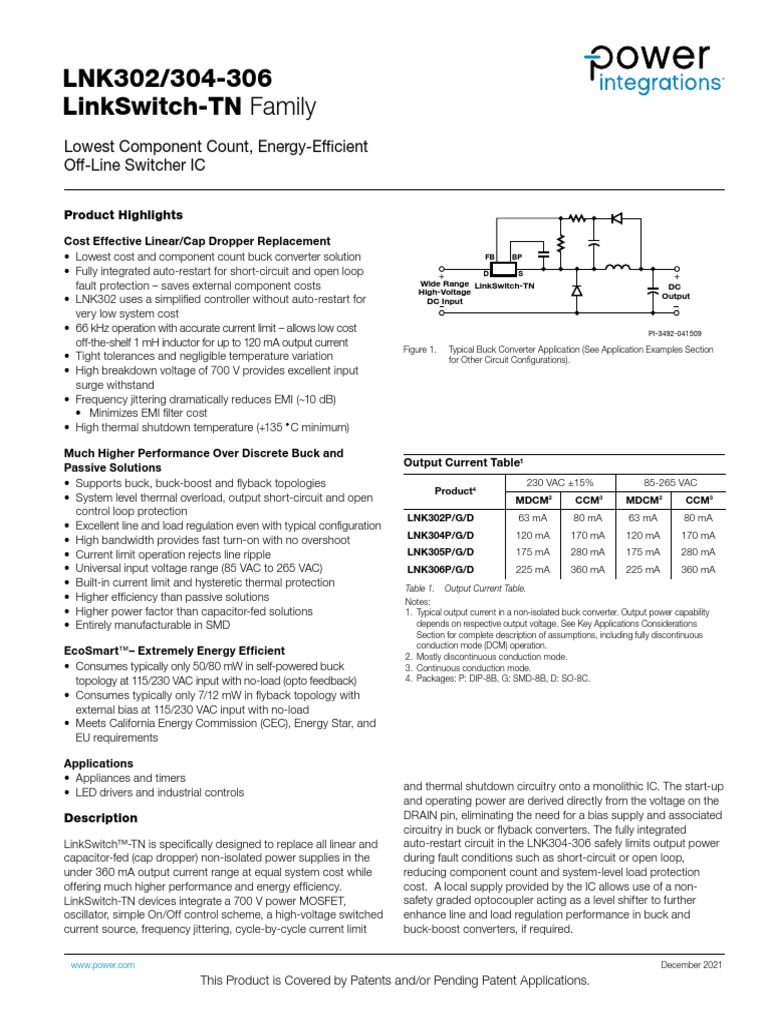 LNK305 | Download Free PDF | Capacitor | Mosfet