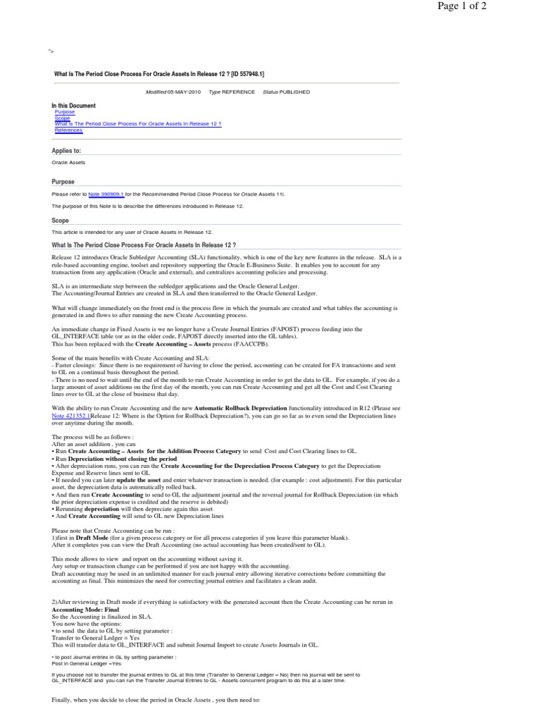 What Is The Period Close Process For Oracle Assets in Release 12 | PDF ...