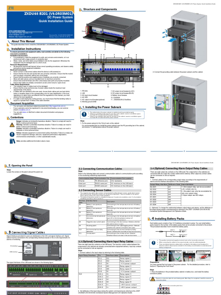 ZXDU68 B201 DC Power Installation Guide | PDF | Alternating