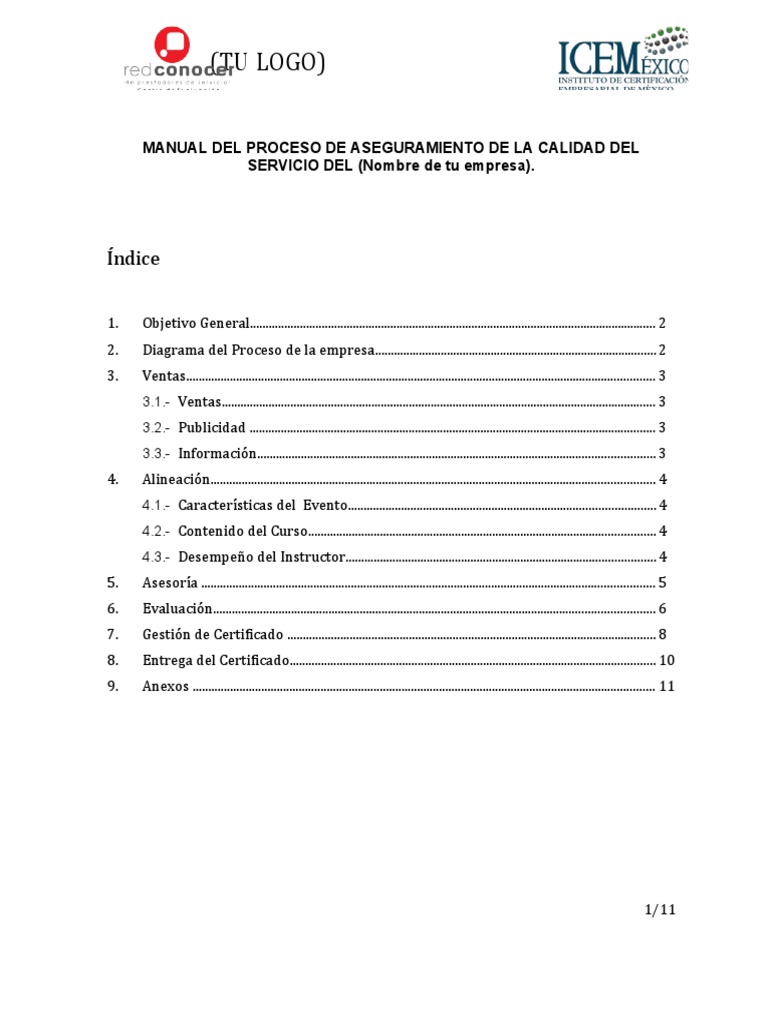 Manual de Aseguramiento de La Calidad y Servicio | PDF | Evaluación