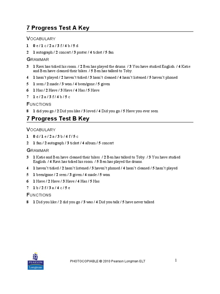Progress Test 7 Key | PDF