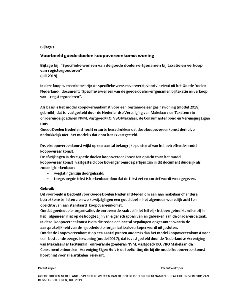 Koopovereenkomst Bestaande Eengezinswoning Model 2019 PDF