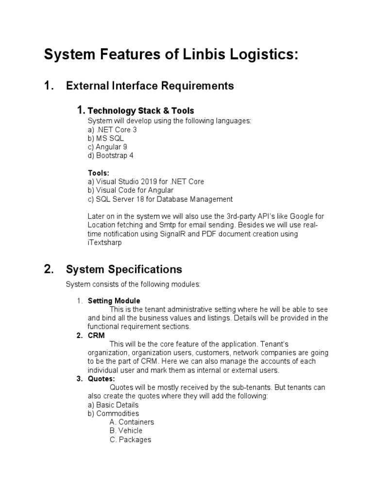 Linbis Logistics Software Features | PDF | Microsoft Sql Server ...