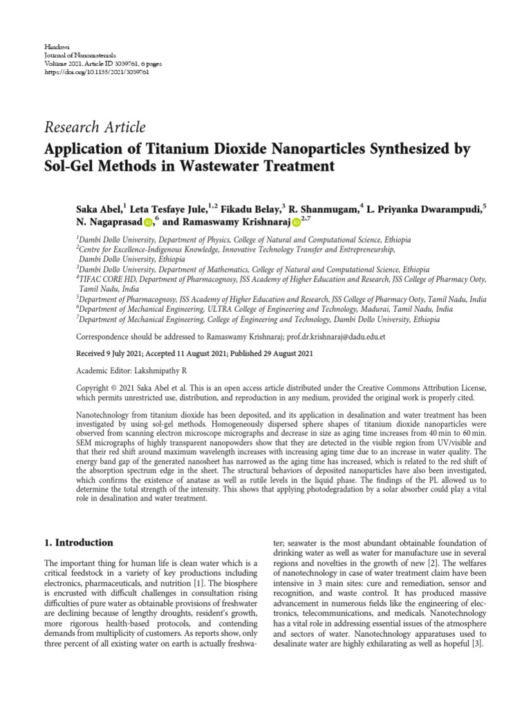 Application of Titanium Dioxide Nanoparticles Synt PDF Nanoparticle
