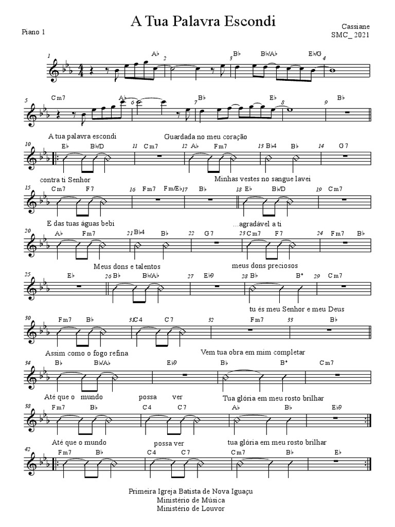 A Tua Palavra Escondi - Piano - 2021 | PDF