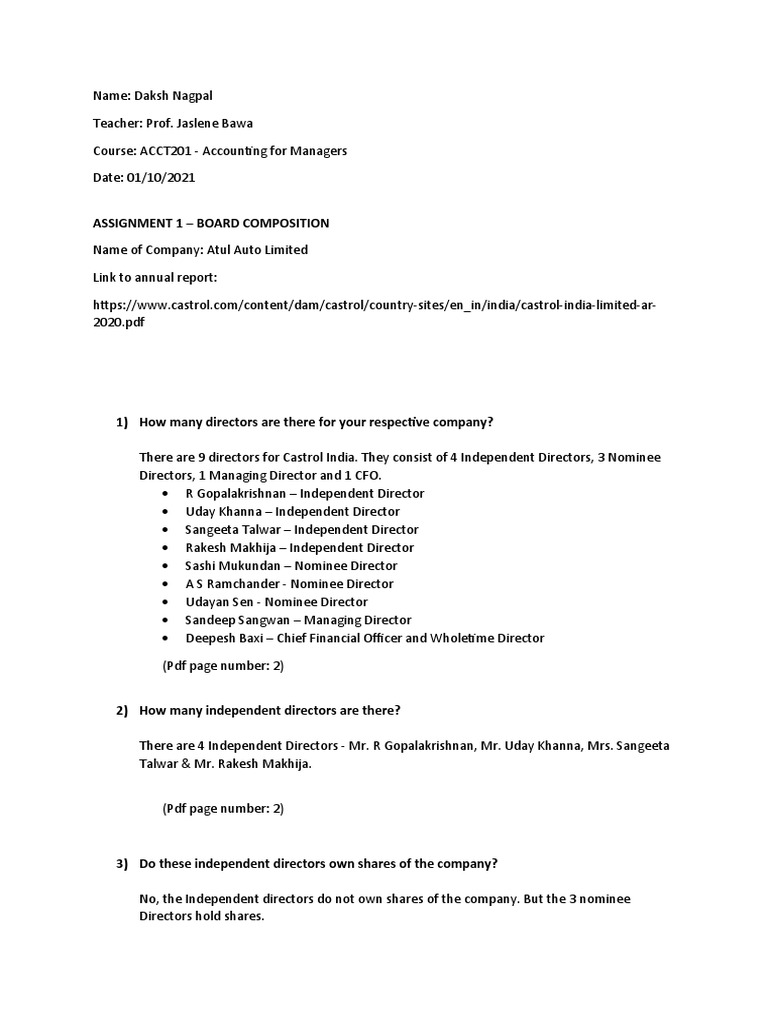 Accounting For Managers Assignment 1 Pdf Stocks Board Of Directors