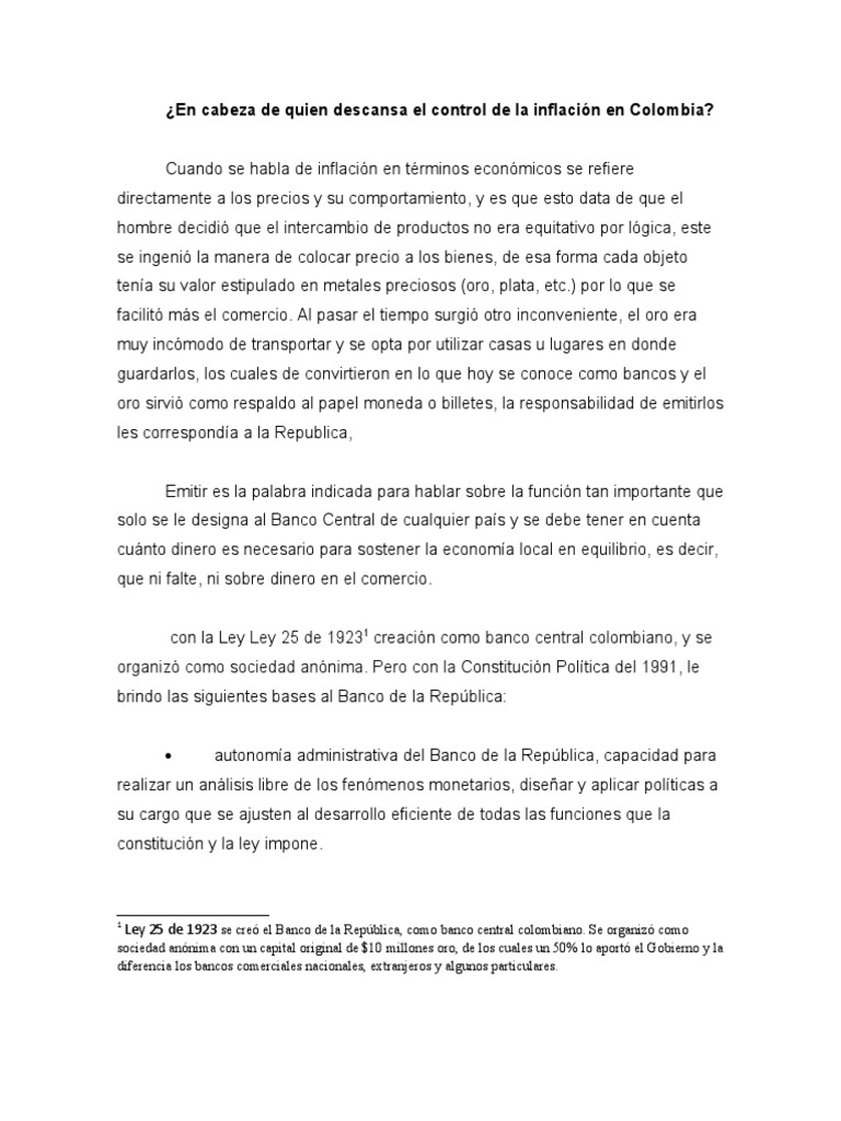 Control de la Inflación en Colombia | PDF | Inflación | Dinero