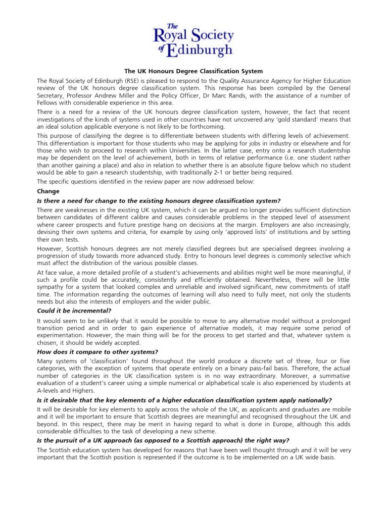 The UK Honours Degree Classification System Statistical Classification Grading (Education)