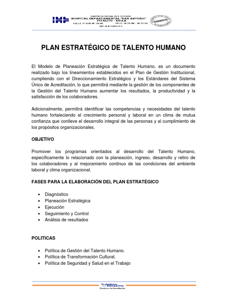 Resumen Plan Estratégico de Talento Humano | PDF | Gestión de recursos ...