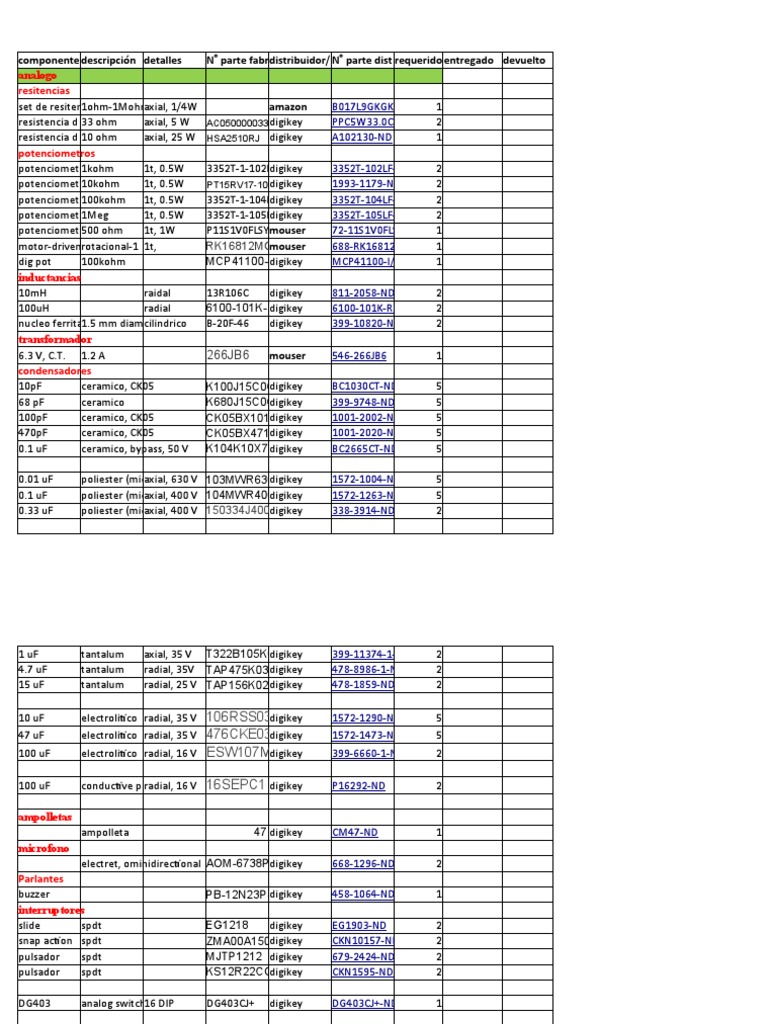 Electronic Components Inventory List | PDF | Amplifier | Operational ...