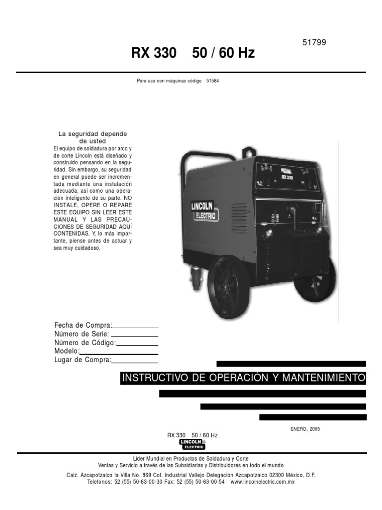 Manual Maquina Lincoln RX330 PDF Soldadura Construcción