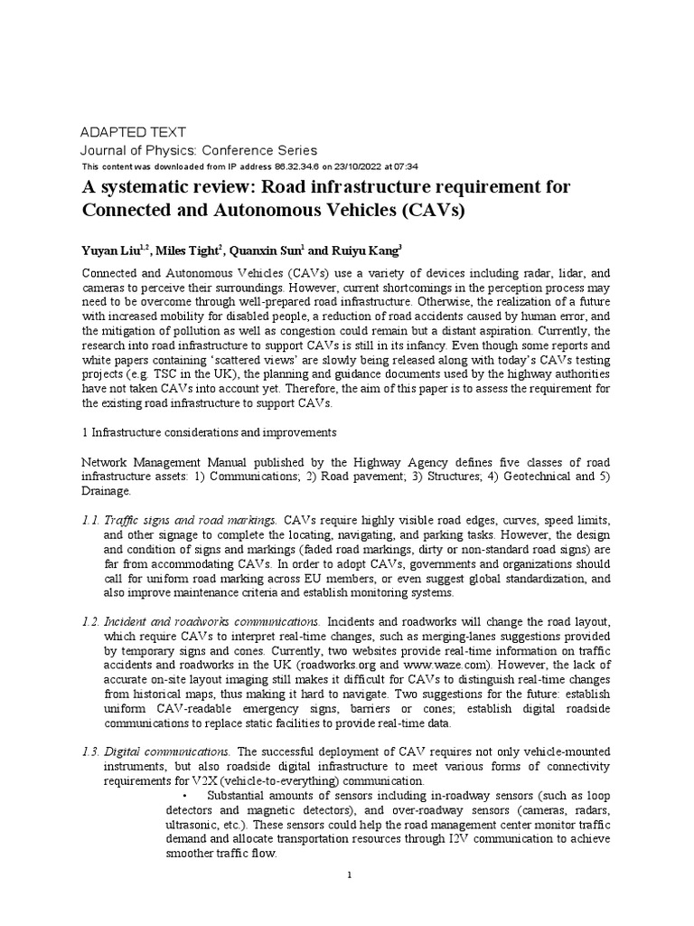 AVInfrastructure Requirements and Implications PDF Road Parking