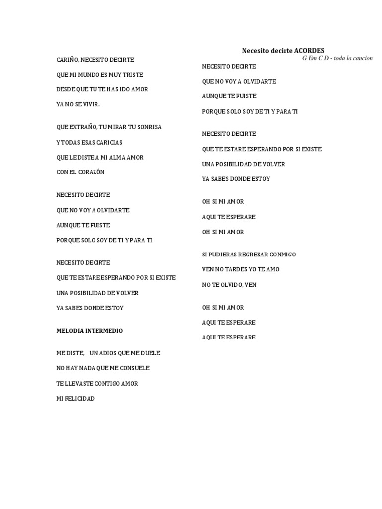 Necesito Decirte: Letra y Acordes | PDF