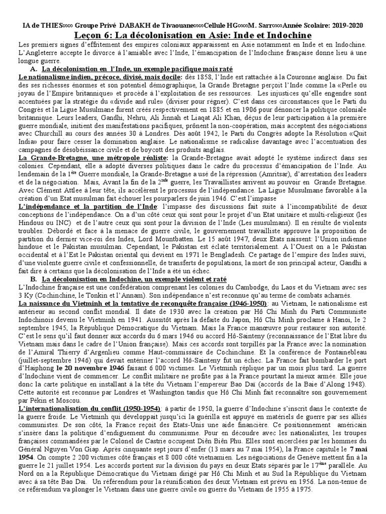 Décolonisation en Inde et Indochine | PDF | Indochine française ...