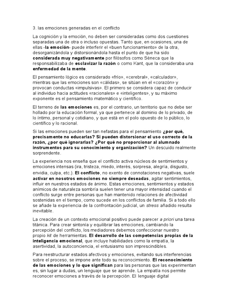 Emociones en el Conflicto: Impacto y Gestión | PDF | Las emociones ...