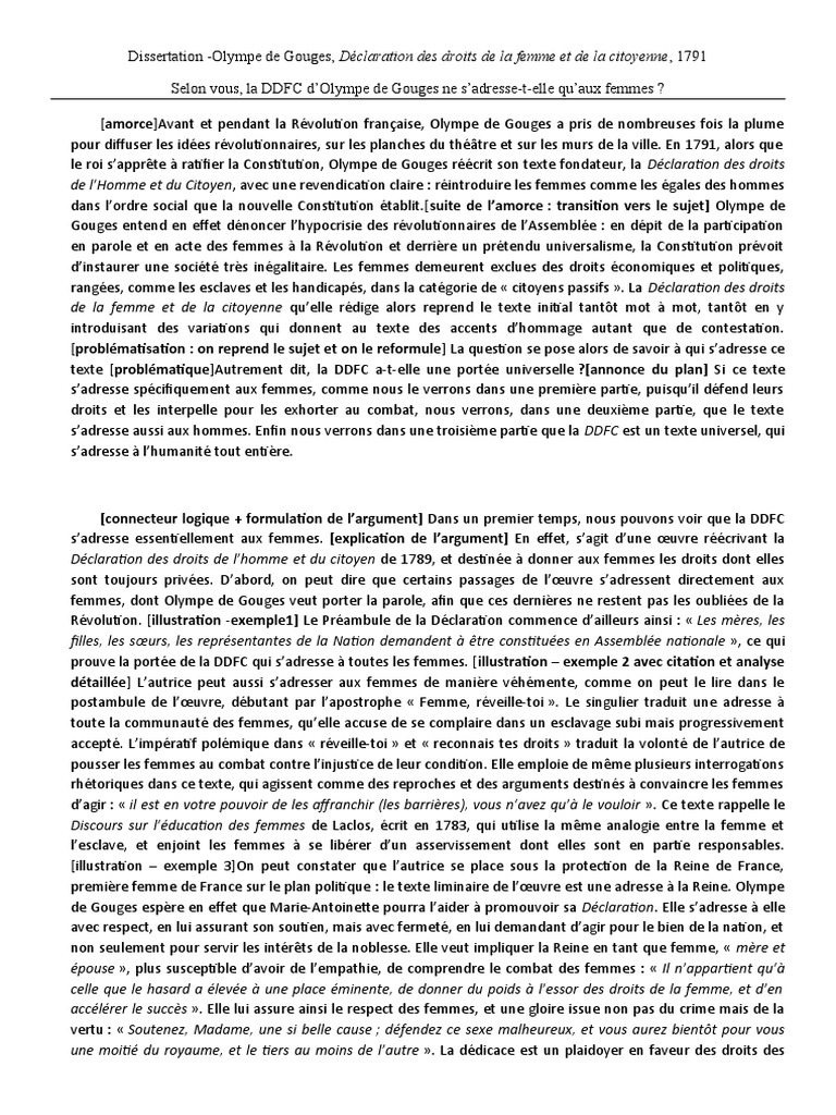 Dissertation Sur Olympe De Gouges DDFC-Olympe de Gouges-Dissertation rédigée (1) | PDF | Droits de l