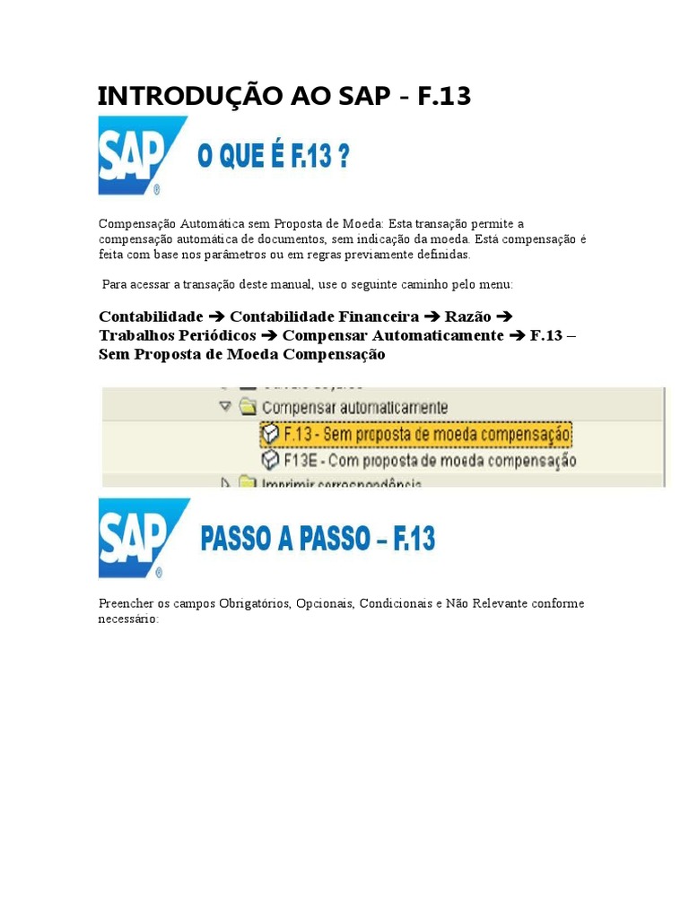 Compensação Automática no SAP F.13 | PDF