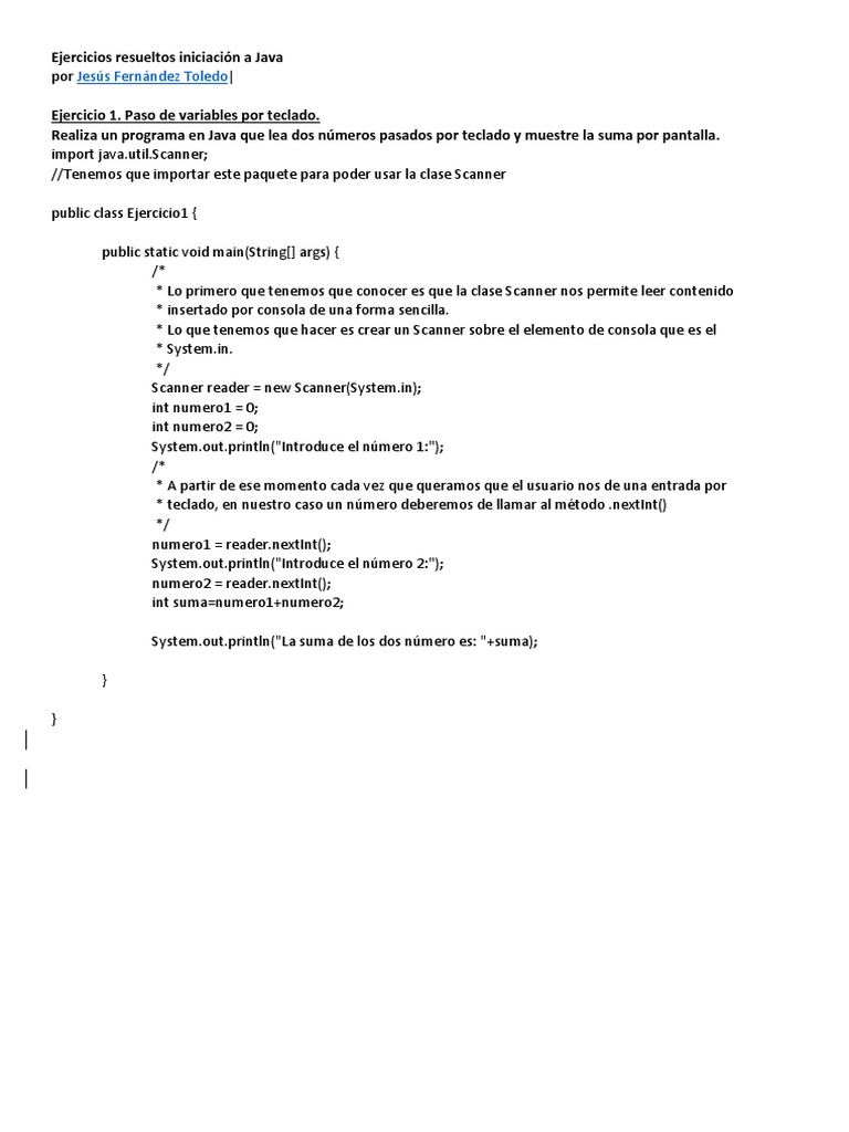 Ejercicios Resueltos de Java Básico | PDF | Java (lenguaje de ...