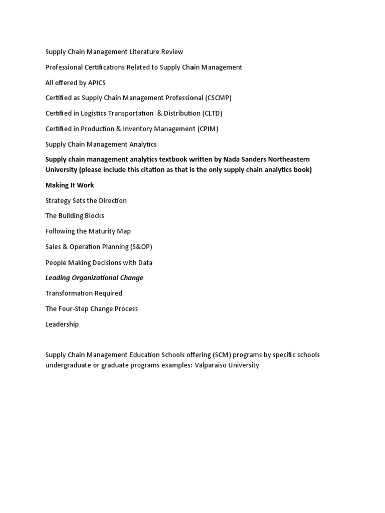 Supply Chain Management Literature Review PDF