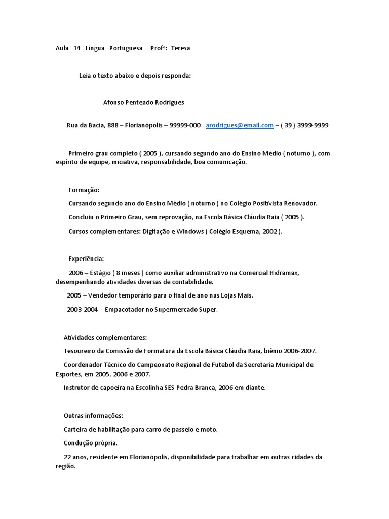 Currículo de Afonso Rodrigues | PDF | Carreira e Crescimento | Artes ...