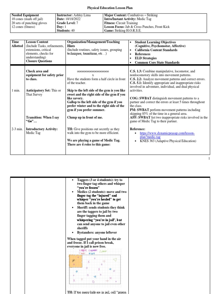 Knes 387 Combatives Lesson Plan Pdf Physical Fitness Lesson Plan