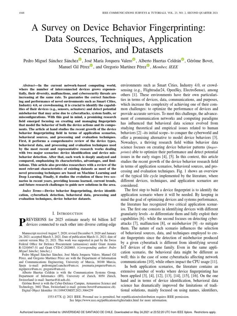T04 A Survey On Device Behavior Fingerprinting II2021 PDF Cloud