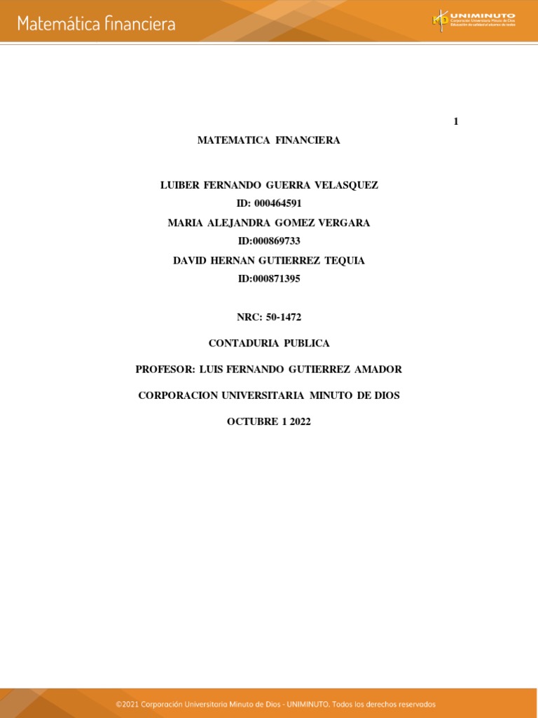 Taller de Matemática Financiera: Tasas de Interés | PDF | Economía ...