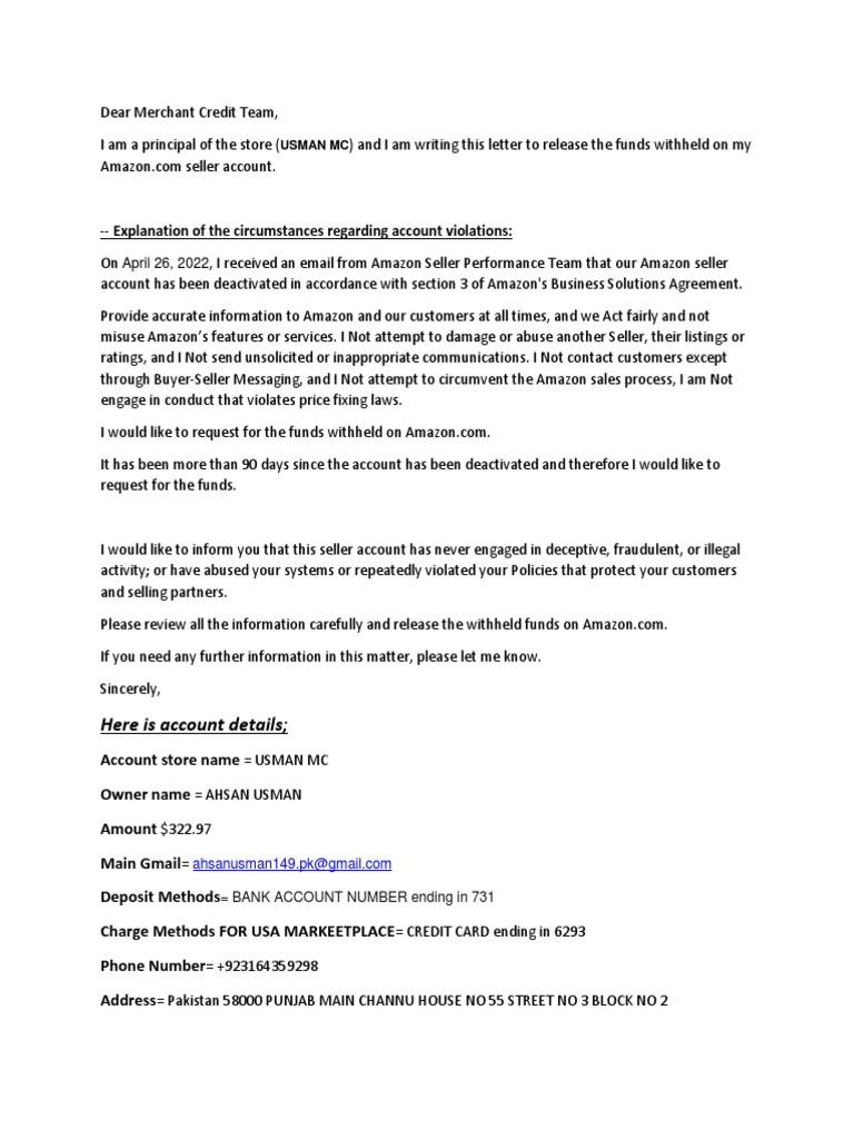 Funds release letter PDF