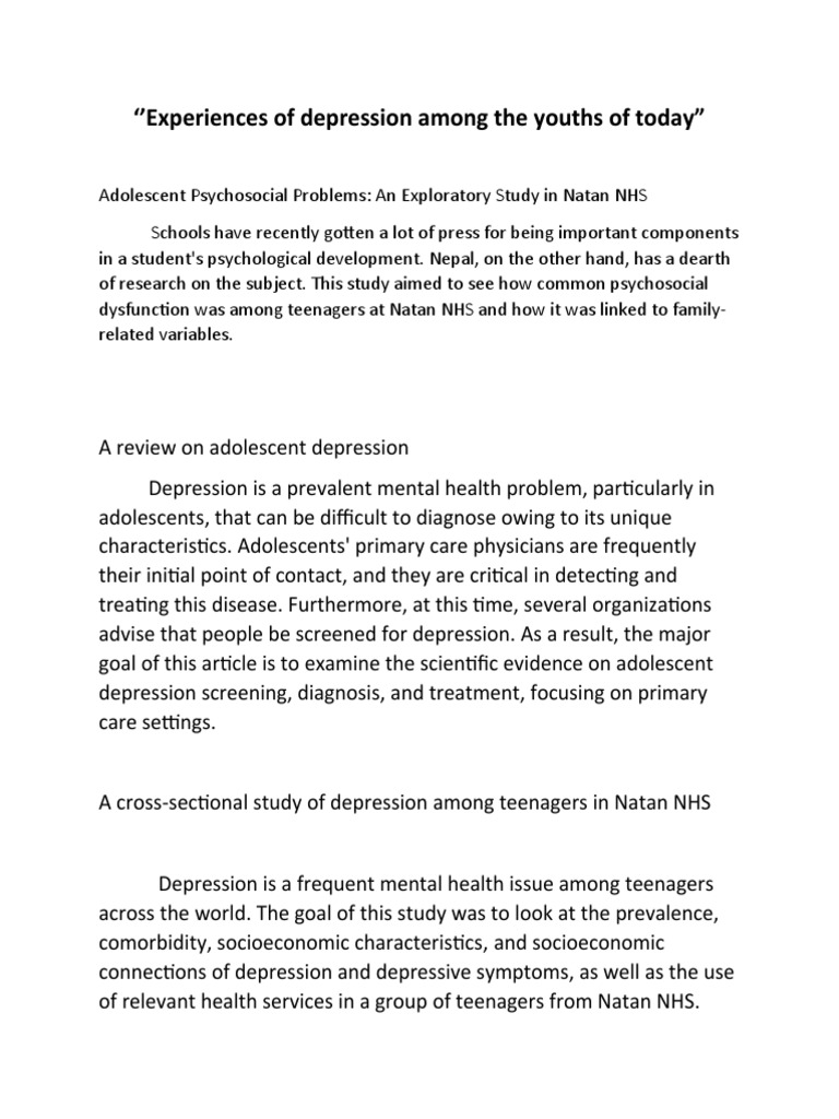 Experiences of Depresion Among The Youths of Today (LYKA) | PDF