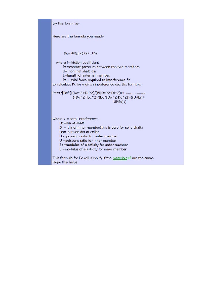 Press Fit Calculation Formula PDF