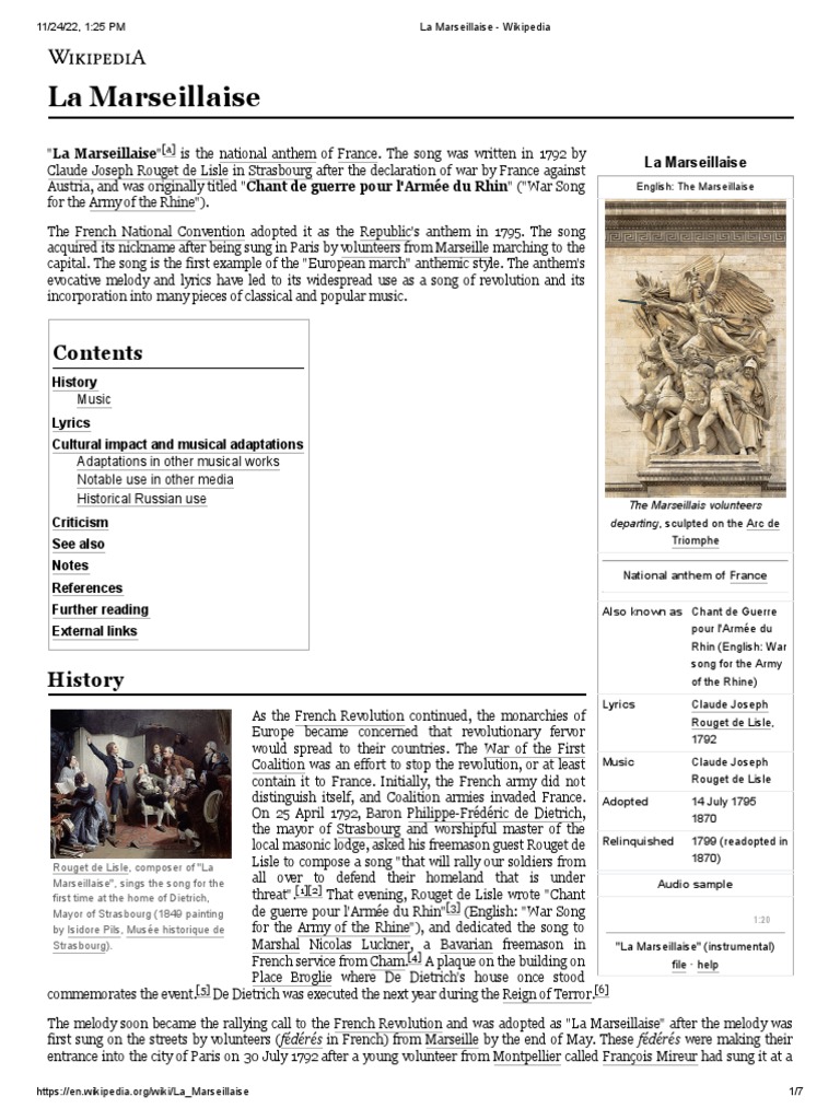 La Marseillaise Wikipedia PDF La Marseillaise