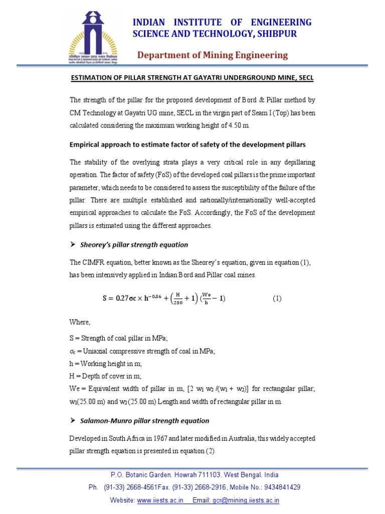 Pillar Strength Download Free Pdf Coal Mining Mining