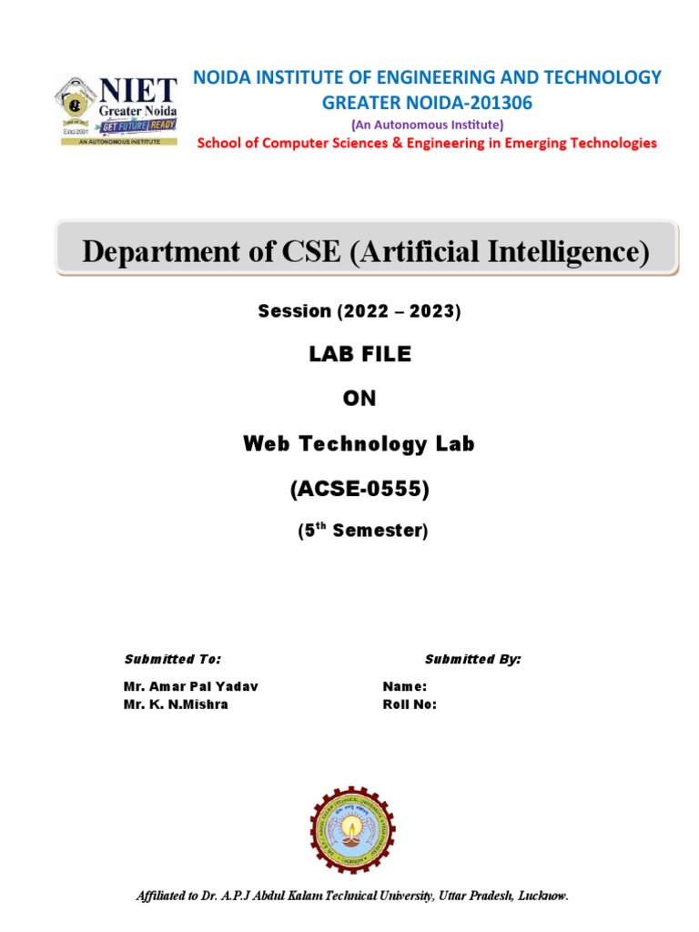 Web Tech Lab File Front Page | PDF