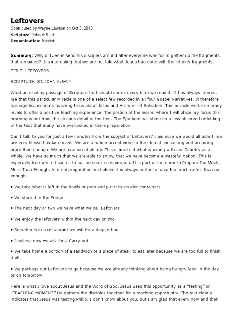 Leftovers | PDF | Jesus | Disciple (Christianity)