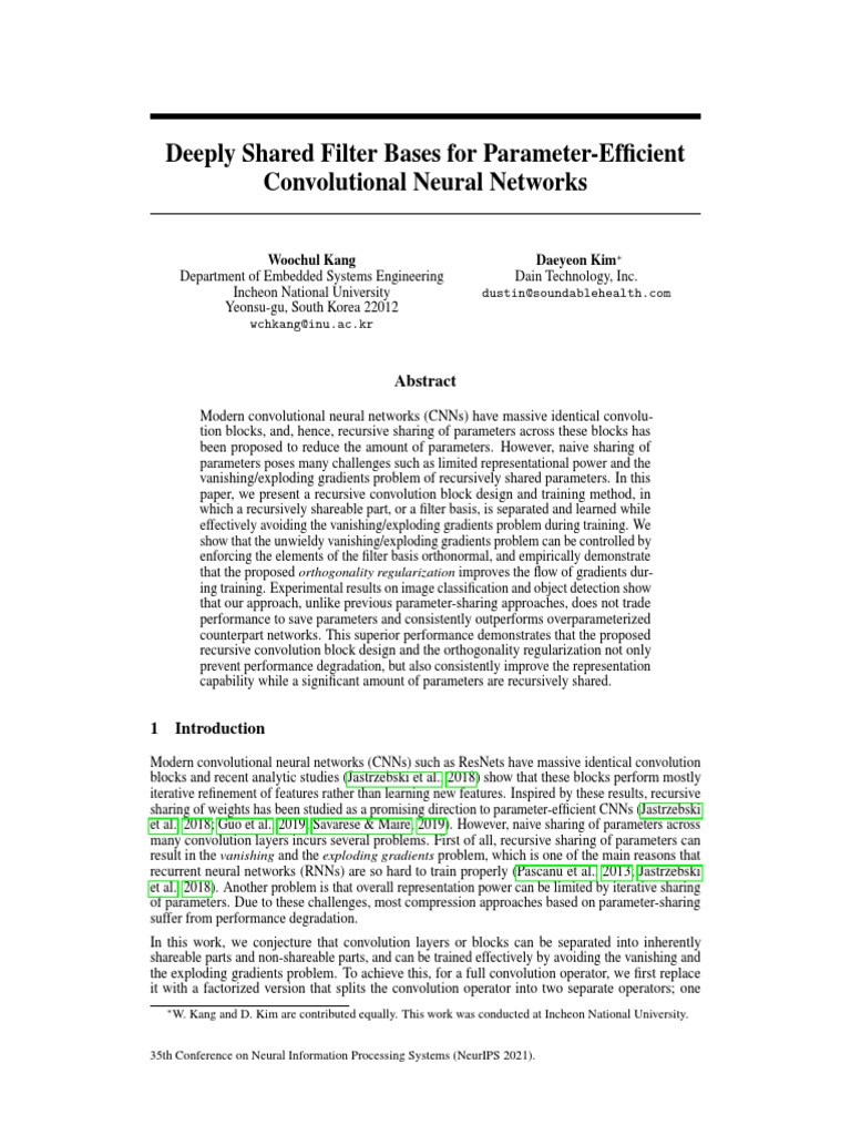 NeurIPS 2021 Deeply Shared Filter Bases For Parameter Efficient