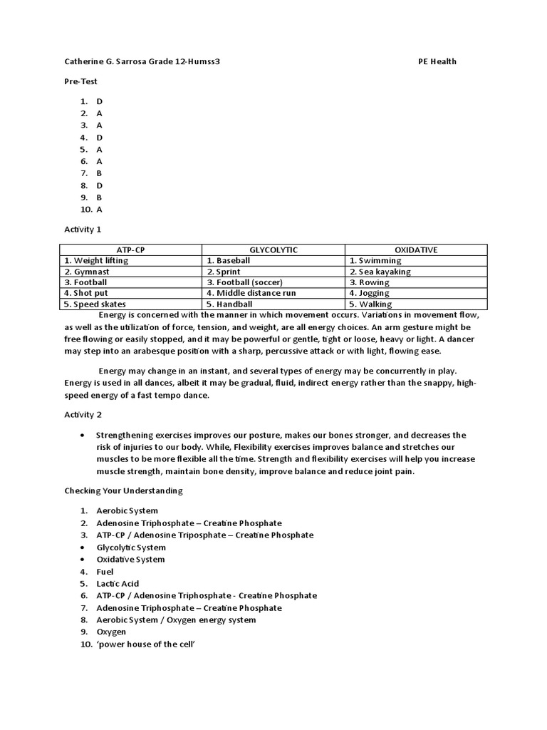 Grade 12 PE Health Pre-Test and Insights | PDF | Physical Fitness ...