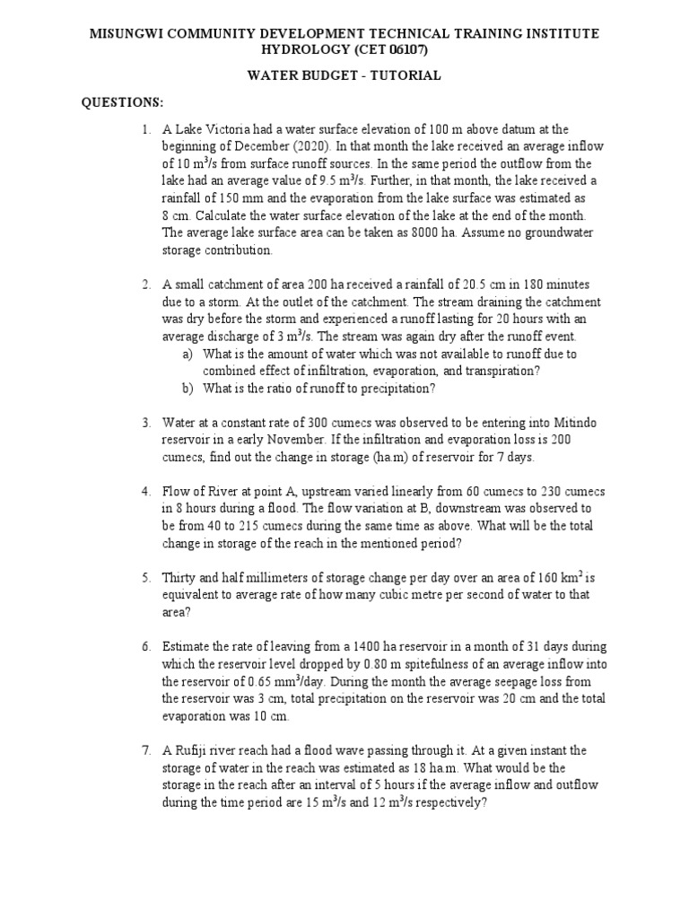 Water Budget Tutorial Download Free Pdf Discharge Hydrology