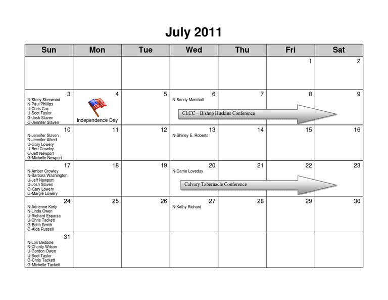 July 2011 Event Schedule | PDF