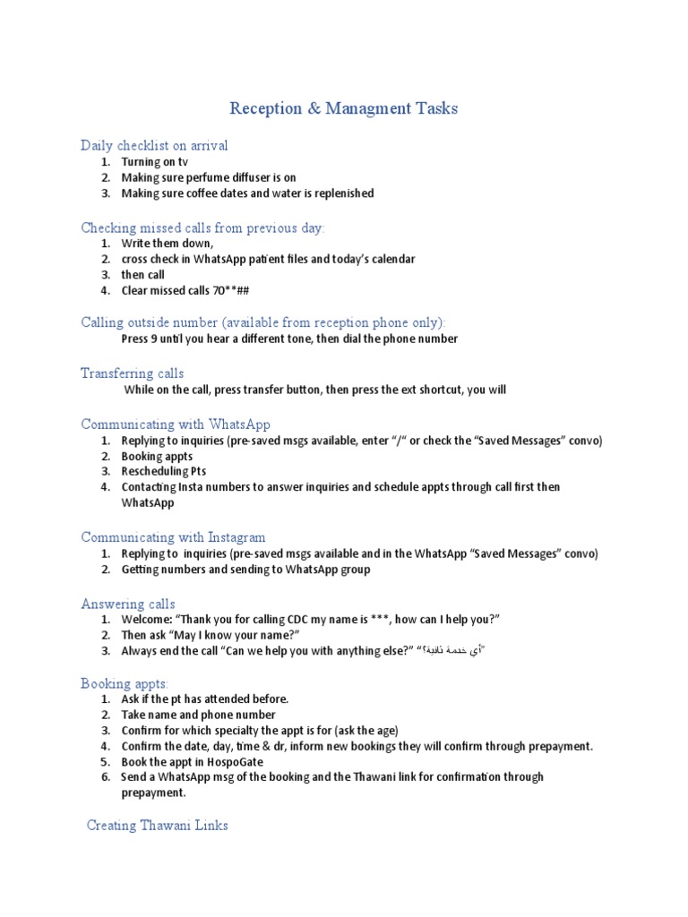 Reception & Management Checklist | PDF | Receipt | Cheque